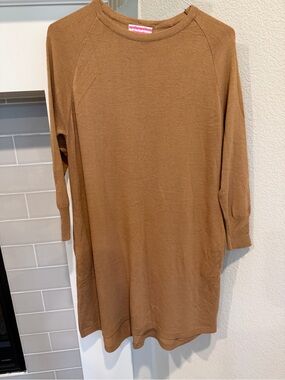 Reformation Camel Ribbed Midi Sweater Dress